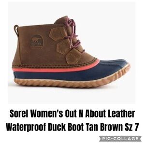 Sorel Women's Out N About Leather Waterproof Duck Boot Tan Brown Sz 7